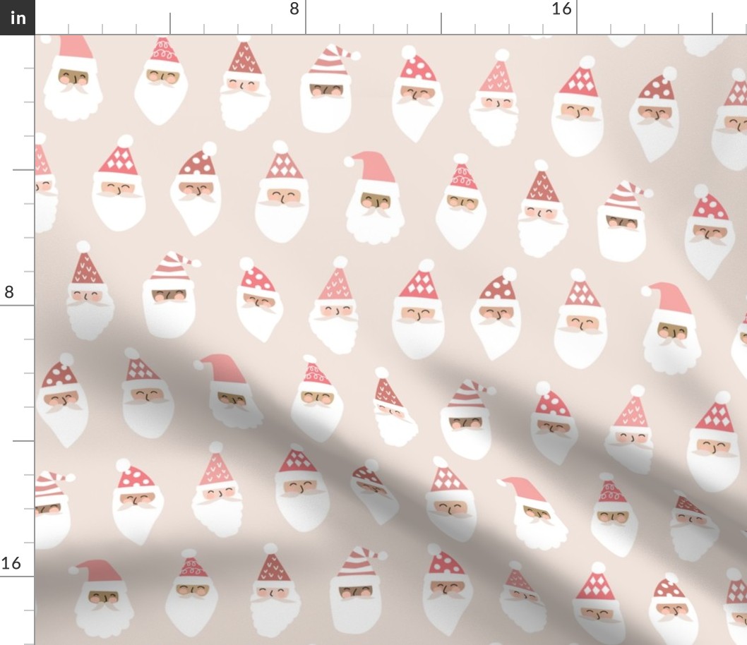 Cheerful Santa Clause Faces on Muted Neutral Pink - 3 inch