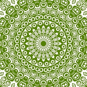 Avocado Green on White Mandala Kaleidoscope Medallion