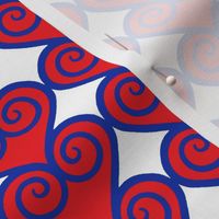 Heart Scroll - red with blue line art on white background