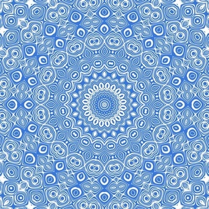 Azure Blue on White Mandala Kaleidoscope Medallion