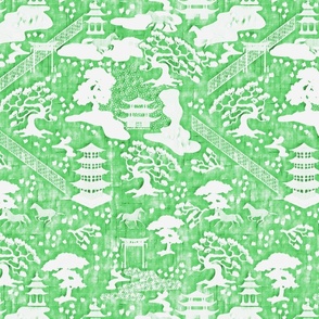 Chinoiserie Horse Farm No. 2,  Green and White