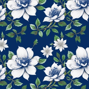 Purity Flower Design Navy Blue Green