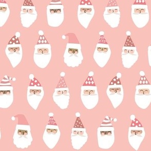 Cheerful Santa Clause Faces on Neutral Pink - 2 inch