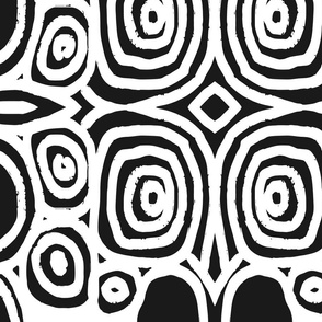 Rough Circular Lines - Boho Bohemian Circles - Primitive Tribal Line Art  - Black and White - Large