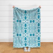 Rough Circular Lines - Boho Bohemian Circles - Primitive Tribal Line Art  - Aqua Blue and White - Large