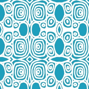 Rough Circular Lines - Boho Bohemian Circles - Primitive Tribal Line Art - Aqua Blue and White - Medium