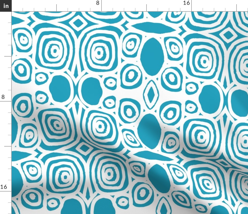 Rough Circular Lines - Boho Bohemian Circles - Primitive Tribal Line Art - Aqua Blue and White - Medium