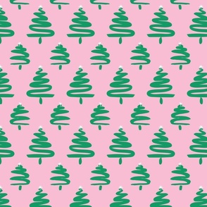 Peppermint Christmas Trees in modern paint swirl on musk pink