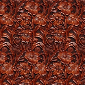 Deep Toned Deluxe Brown Tooled Western Saddle Leather Print Pattern