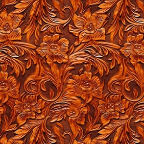 Deluxe Ornately Tooled Western Saddle Leather Print Pattern