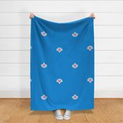 Large scale / Indian block print flowers on jewel blue / Boho beige ivory and bright pink geometric florals blender motifs on sapphire blue / classic cool bold vibrant preppy cobalt winter quilting