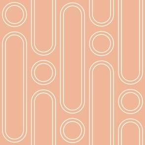 Medium scale / Abstract vertical long circles beige on pastel blush / geometric arches mid century modern 20s double line art shapes art deco soft pale salmon pink orange / simple linear 60s scandi ovals