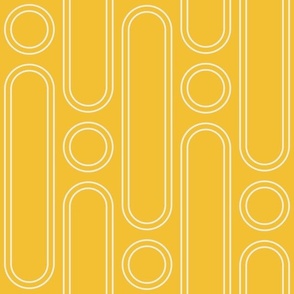 Medium scale / Abstract vertical long circles beige on bright yellow / geometric arches mid century modern 20s double line art shapes art deco warm rich sunny retro goldenrod / simple linear preppy nursery 60s scandi ovals