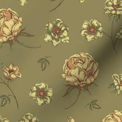 Vintage neutral roses on khaki