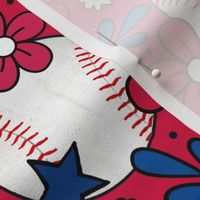 Large Scale Team Spirit Baseball Floral in Philadelphia Phillies Colors Red and Blue