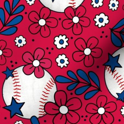 Large Scale Team Spirit Baseball Floral in Philadelphia Phillies Colors Red and Blue