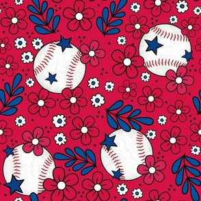 Large Scale Team Spirit Baseball Floral in Philadelphia Phillies Colors Red and Blue