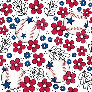 Large Scale Team Spirit Baseball Floral in Philadelphia Phillies Colors Blue and Red