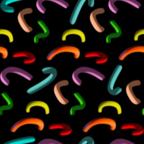 Feathered Squiggle, Wiggle and Move - Eye-Popping 80s 90s Nostalgic Athleisure & Sportswear Pattern on Black Background SMALL 
