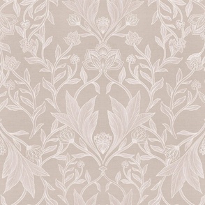 William Morris Tribute - Victorian floral damask and leaves_Neutral Beige