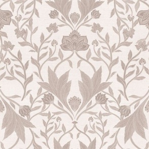 William Morris Tribute - Victorian floral damask and leaves_Holiday cream beige