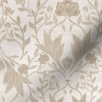 William Morris Tribute - Victorian floral damask and leaves_Holiday  ivory beige