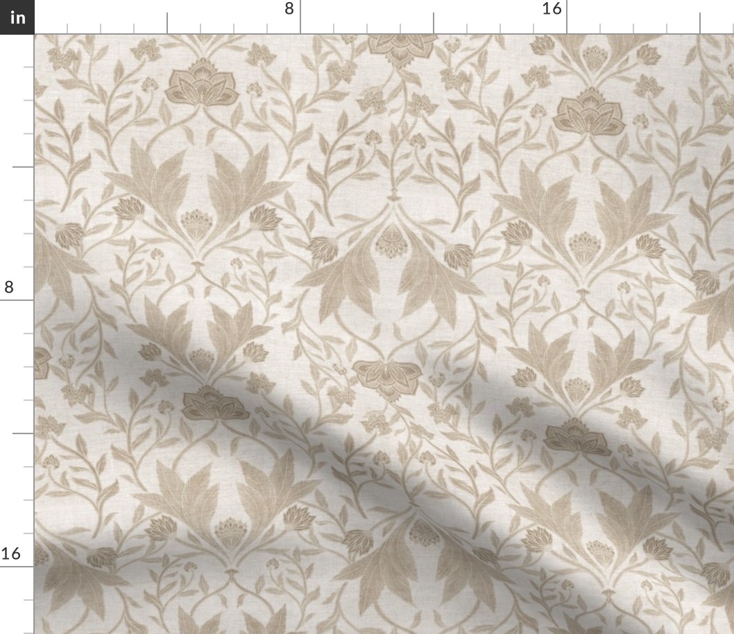 William Morris Tribute - Victorian floral damask and leaves_Holiday  ivory beige