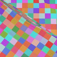 Medium - Cheerful Linen Checkerboard - Vintage Rainbow - Colourful Squares