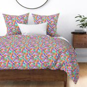 Medium - Cheerful Linen Checkerboard - Vintage Rainbow - Colourful Squares