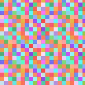 Medium - Cheerful Linen Checkerboard - Vintage Rainbow - Colourful Squares