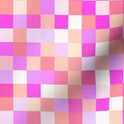 Medium - Cheerful Linen Checkerboard - Melon Magic - Pink and Peach