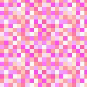 Medium - Cheerful Linen Checkerboard - Melon Magic - Pink and Peach