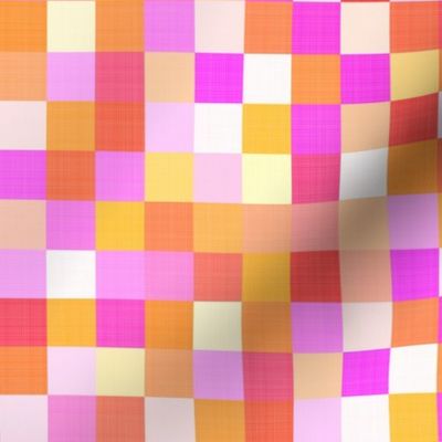 Medium - Cheerful Linen Checkerboard - Summer Sunset - Reds Pinks Oranges