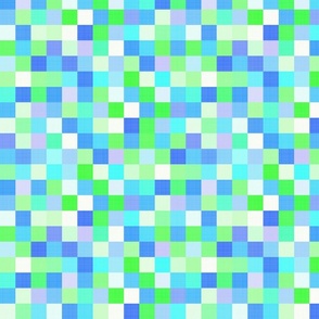 Medium - Cheerful Linen Checkerboard - Grass and Sky - Blues and Greens