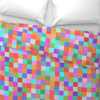 Large - Cheerful Linen Checkerboard - Vintage Rainbow - Colourful Squares