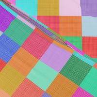 Large - Cheerful Linen Checkerboard - Vintage Rainbow - Colourful Squares