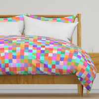 Large - Cheerful Linen Checkerboard - Vintage Rainbow - Colourful Squares