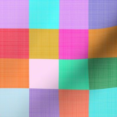 Large - Cheerful Linen Checkerboard - Vintage Rainbow - Colourful Squares