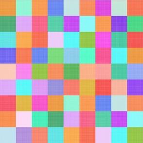 Large - Cheerful Linen Checkerboard - Vintage Rainbow - Colourful Squares