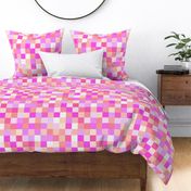 Large - Cheerful Linen Checkerboard - Melon Magic - Pink and Peach