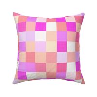 Large - Cheerful Linen Checkerboard - Melon Magic - Pink and Peach