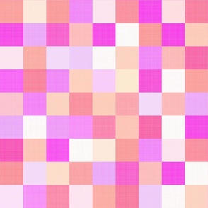 Large - Cheerful Linen Checkerboard - Melon Magic - Pink and Peach