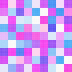 Large - Cheerful Linen Checkerboard - Happy Unicorn - Purples and Magentas