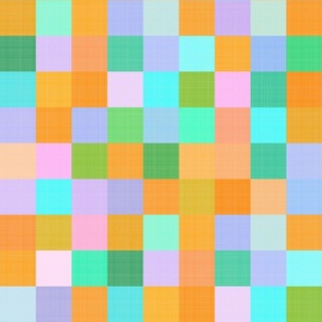 Large - Cheerful Linen Checkerboard - Vivid Vintage - Oranges and Greens