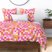 Large - Cheerful Linen Checkerboard - Summer Sunset - Reds Pinks Oranges