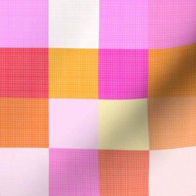 Large - Cheerful Linen Checkerboard - Summer Sunset - Reds Pinks Oranges