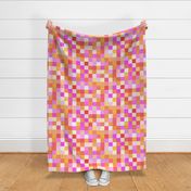 Large - Cheerful Linen Checkerboard - Summer Sunset - Reds Pinks Oranges