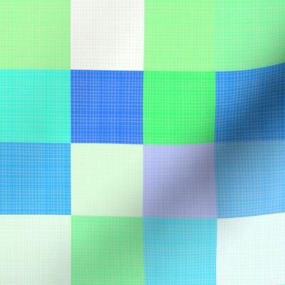 Large - Cheerful Linen Checkerboard - Grass and Sky - Blues and Greens