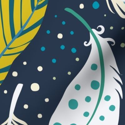 Light as a feather -mustard and blue - large scale by Cecca Designs