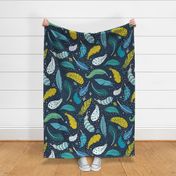 Light as a feather -mustard and blue - large scale by Cecca Designs